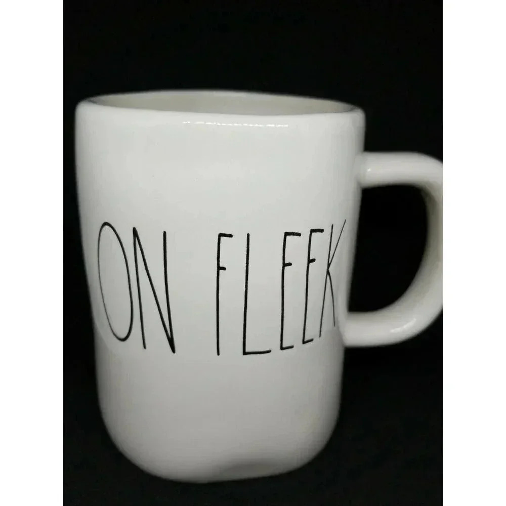 Rae Dunn "On Fleek" Cup Mug Magenta Collection Ivory White Farmhouse Style EUC